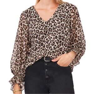 Vince Camuto Brown Leopard Print V-Neck Blouse